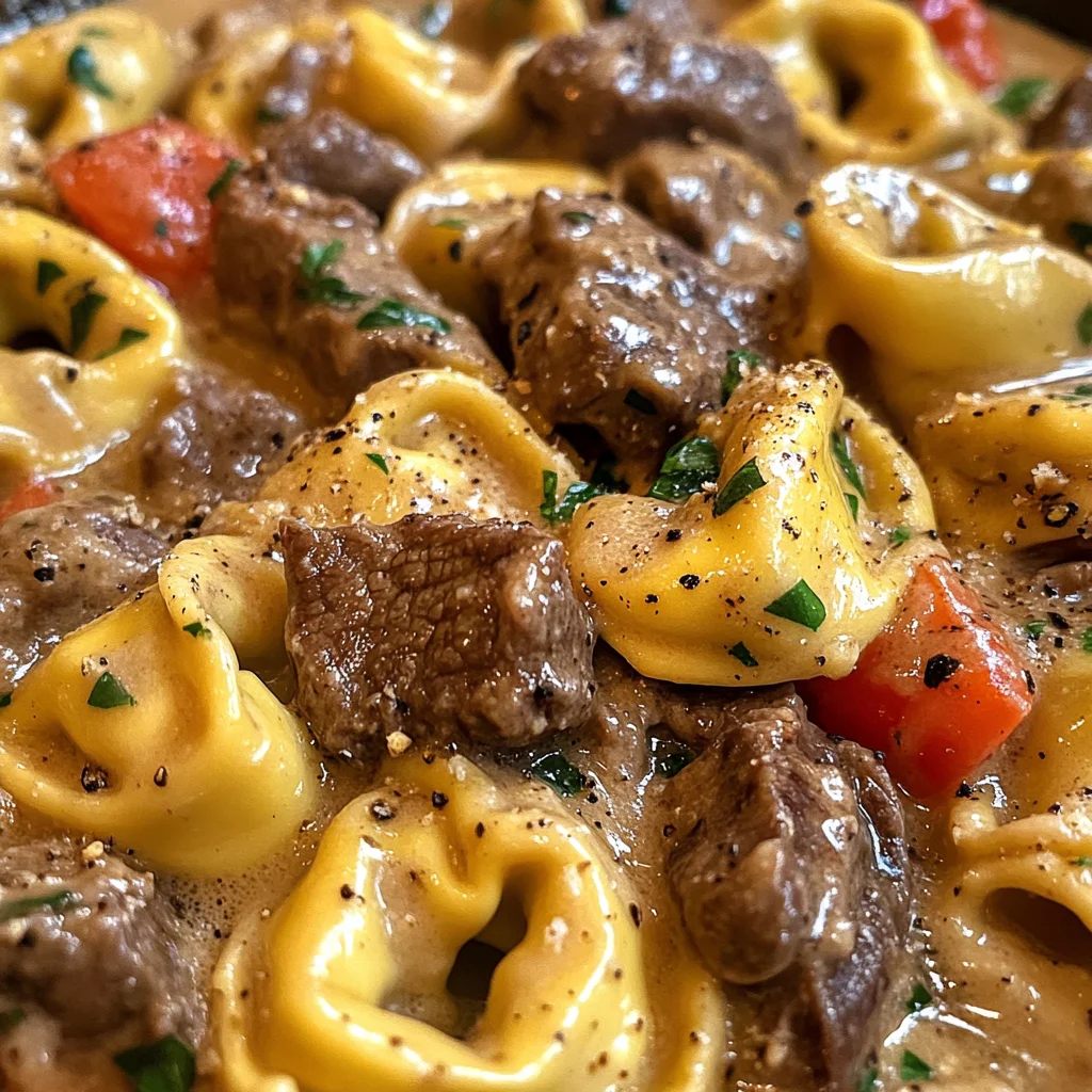 Cheesesteak Tortellini in Creamy Provolone Sauce