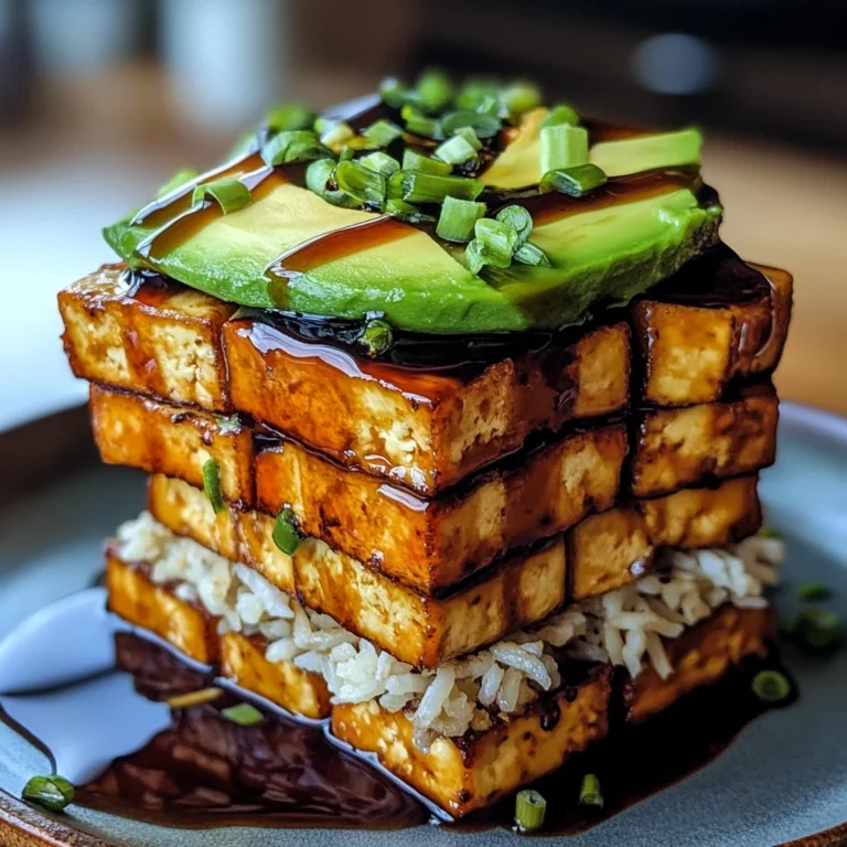 Crispy Teriyaki Tofu and Avocado Rice Stack
