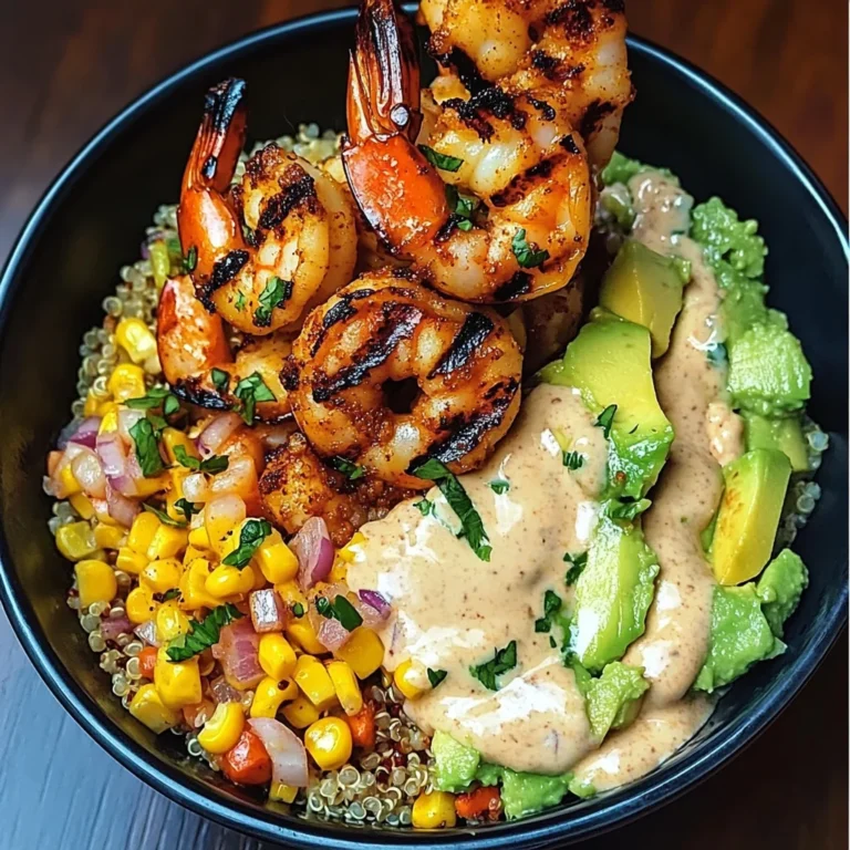 Grilled Shrimp Bowl with Avocado, Corn Salsa & Creamy Sauce
