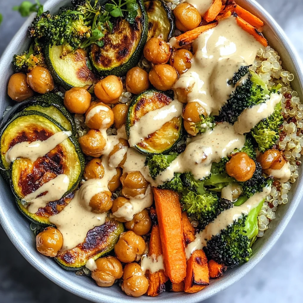Roasted Veggie Chickpea Bowls with Maple Dijon Tahini Dressing