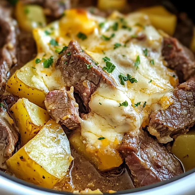Slow Cooker Steak and Cheddar Potato Casserole