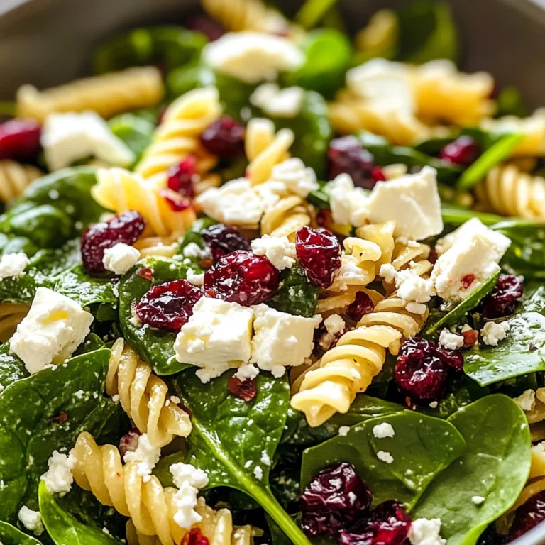 Spinach Pasta Salad with Feta and Cranberries