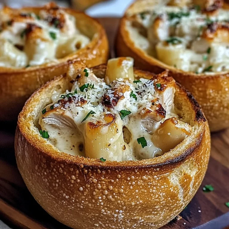 Chicken Alfredo Garlic Bread Bowls
