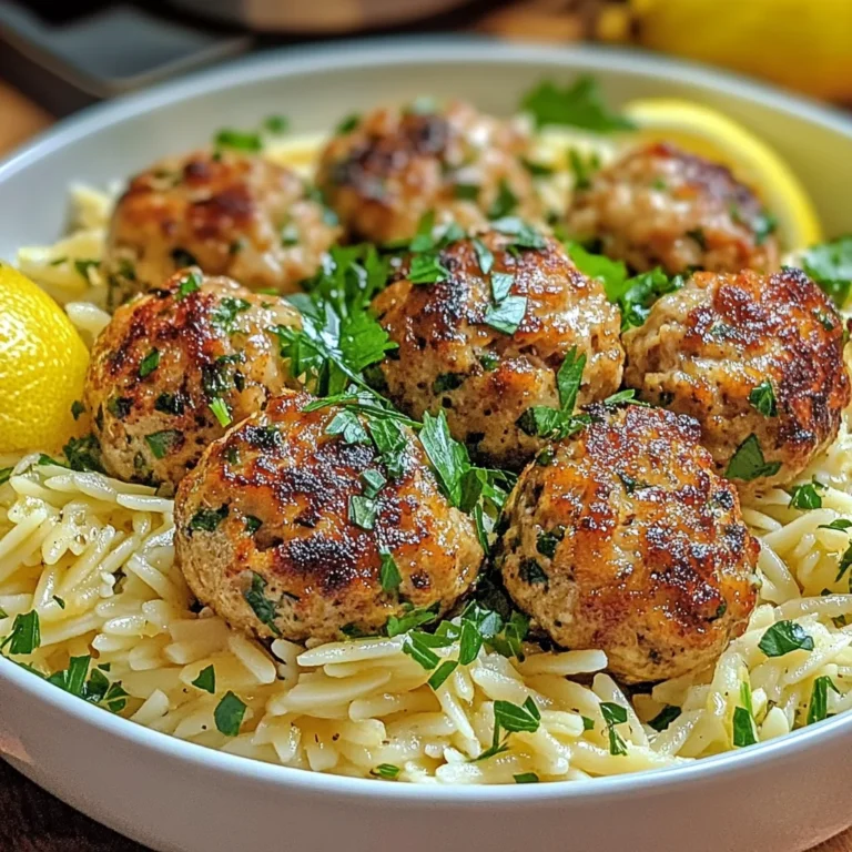 Greek Chicken Meatballs with Lemon Orzo