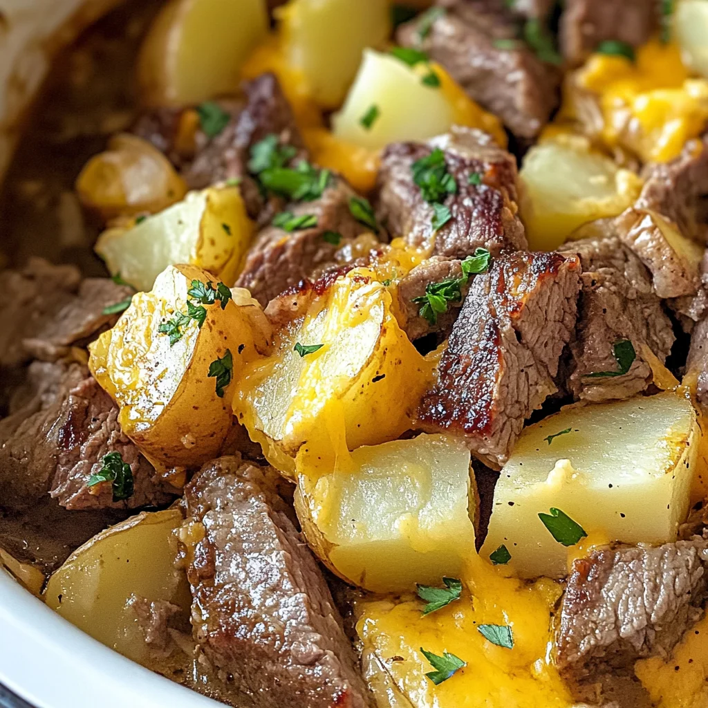 Slow Cooker Steak and Cheddar Potato Casserole