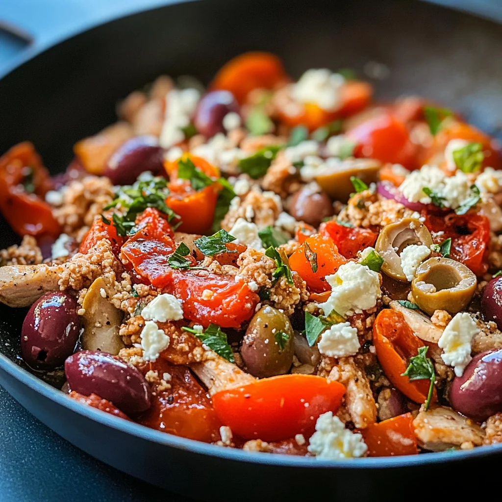 Mediterranean Keto Ground Chicken Skillet with Olives and Feta