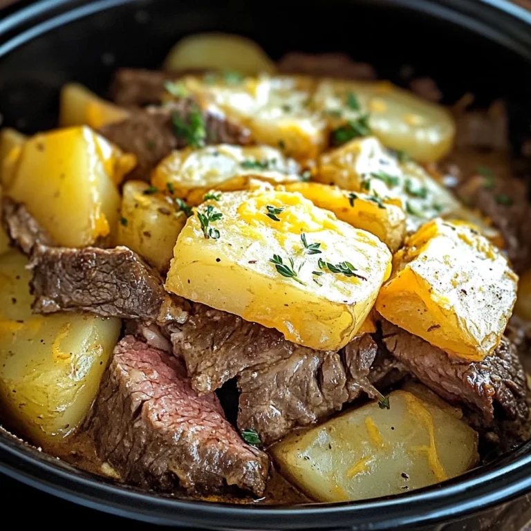 Slow Cooker Steak and Cheddar Potato Casserole