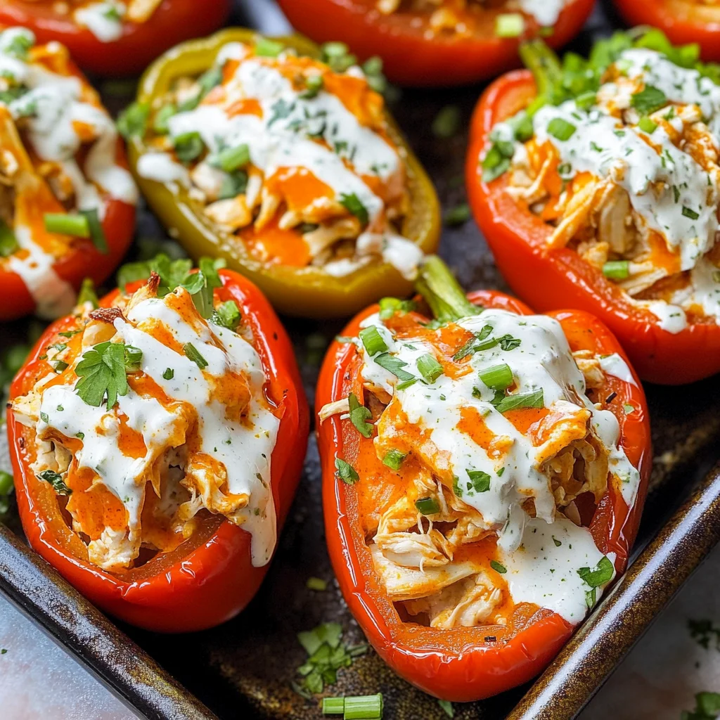 Buffalo Chicken Stuffed Peppers - Dairy Free & Low Carb